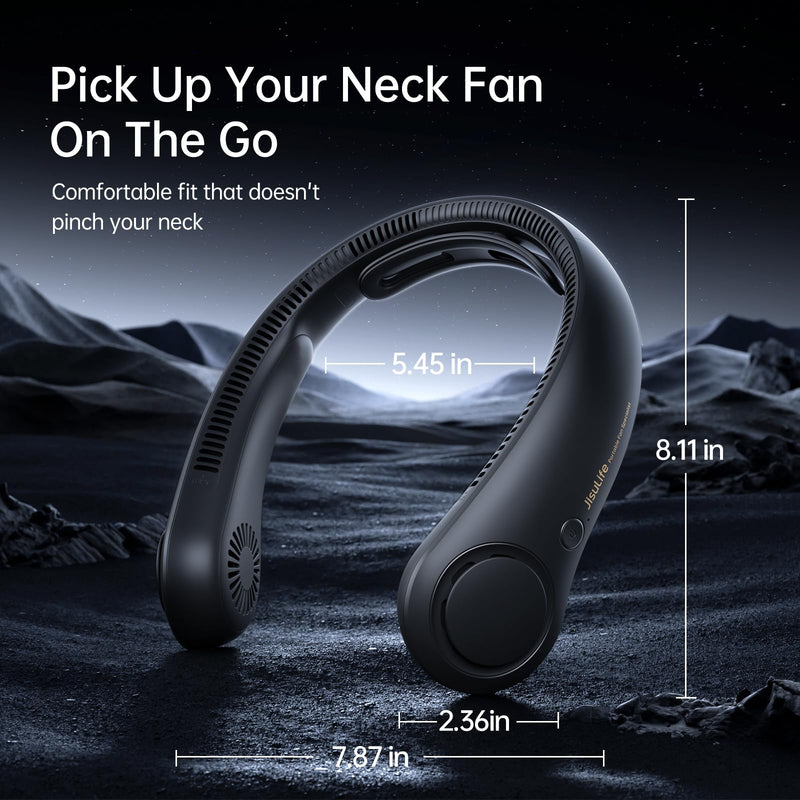 JISULIFE Portable Neck Fan Upgraded, Neckbrace Personal Hands Free, 5 Speed Gears Adjustment, 5000 mAh Wearable Bladeless Quiet Rechargeable for Outdoor Indoor, Gifts for Women Men- Black 5000mAh