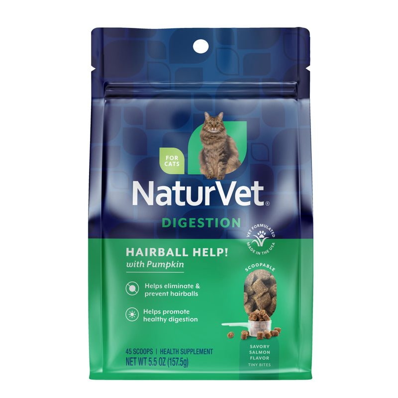 NaturVet Scoopables Hairball Aid for Cats - Helps Prevent & Eliminate Hairballs - Psyllium Husk & Pumpkin - Salmon Flavored Cat Health Supplement - Tastes Like Treats & Prevents Hairballs | 5.5oz Bag