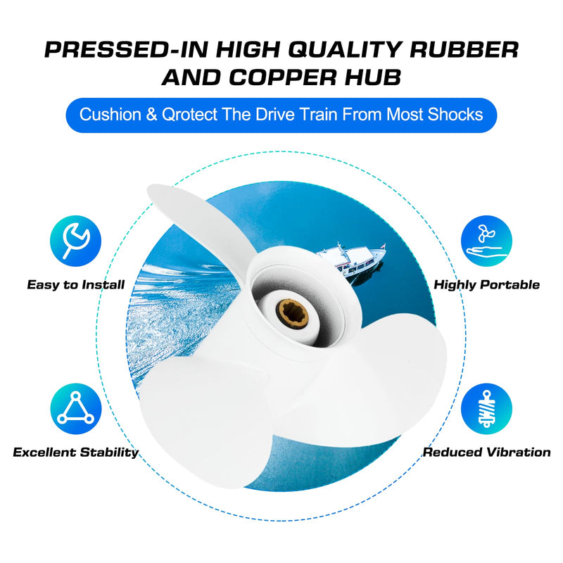 Aluminum 8 1/2 x 8 1/2 Outboard Boat Propeller fit Yamaha Engines 5-8HP,7 Spline Tooth 3 Blade,OEM Parts No.6G1-45941-00-00,RH 8 1/2 x8 1/2