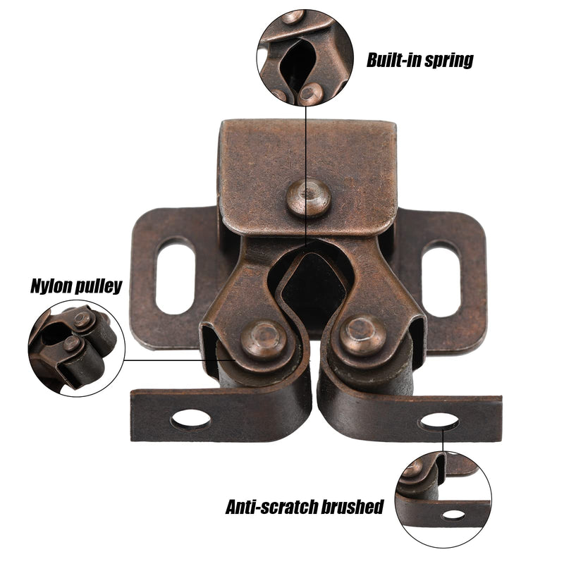 Bonuci Cabinet Door Latch and Catch Hardware Roller Catch Double Roller Catch Cabinet Latches with Spear Strike Catch for Cabinet Closet Doors Kitchen(Brown Antique Copper, 20 Pcs) Brown Antique Copper