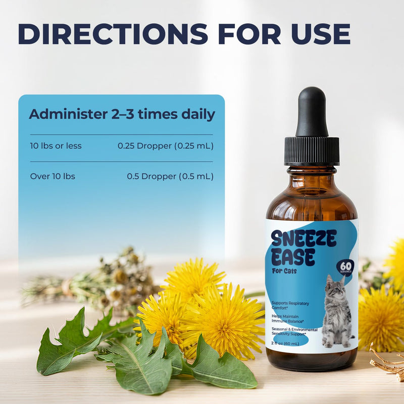 Cat Sneezing & Respiratory Support Drops, Seasonal Sensitivity & Watery Eyes Comfort for Cats, Herbal Blend with Nettle & Eyebright, Daily Immune Balance Support, Easy Liquid, 2 fl oz