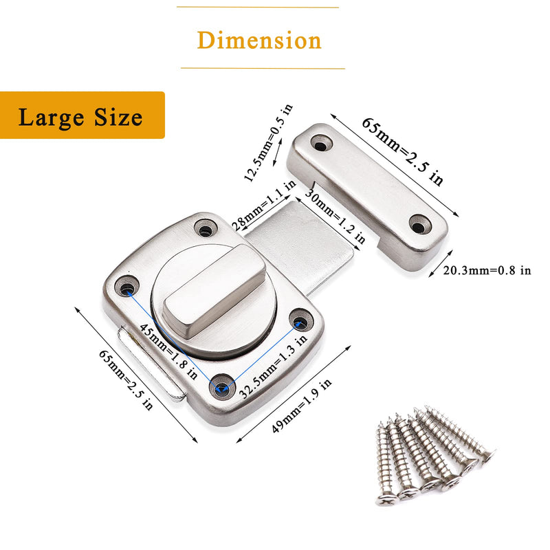 Generic 2 Packs Rotate Bolt Latch Gate Latches Safety Door Lock Double Sided Gate Hardware Door Lock Latch for Cabinet Garages (Silver, Large Size) Silver