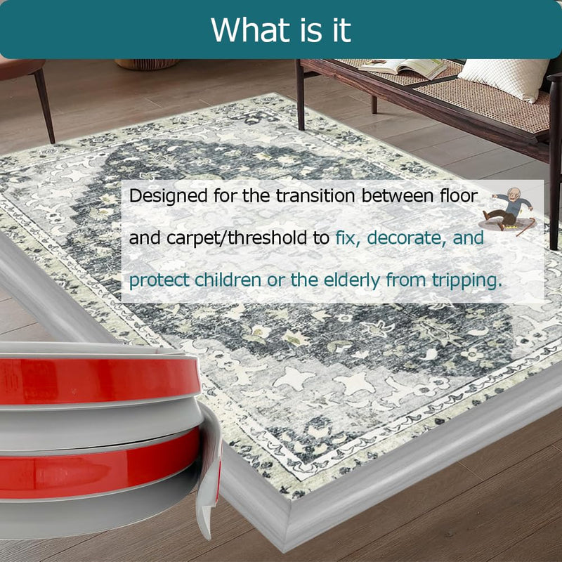 Carpet Floor Transition Strip, Self-Adhesive Carpet to Tile Transition Edging Trim Suitable for Door Threshold/Wood Floor, Cover Height Within 5mm – Gray(10Ft) 10Feet