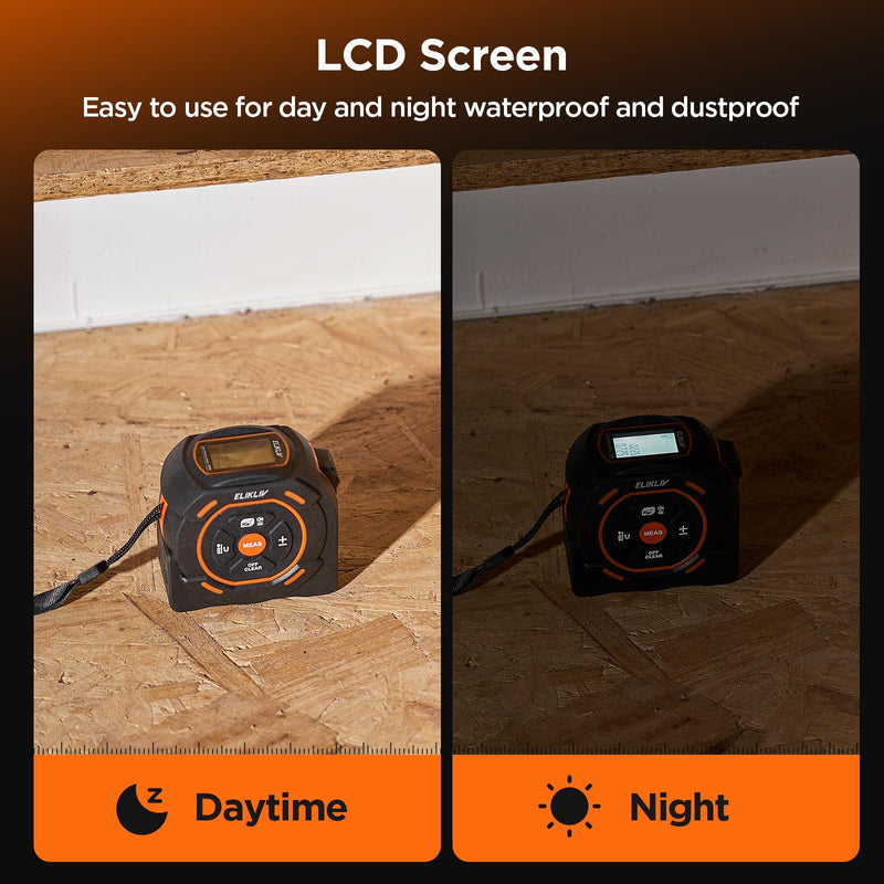 Laser Tape Measure 197Ft Laser Measurement & 16Ft Manual Measuring Digital Tape Measure Support to Pythagorean Mode, Area, Volume, Ft/Ft+in/in/M Unit Distance Meter for Woodworker Tool