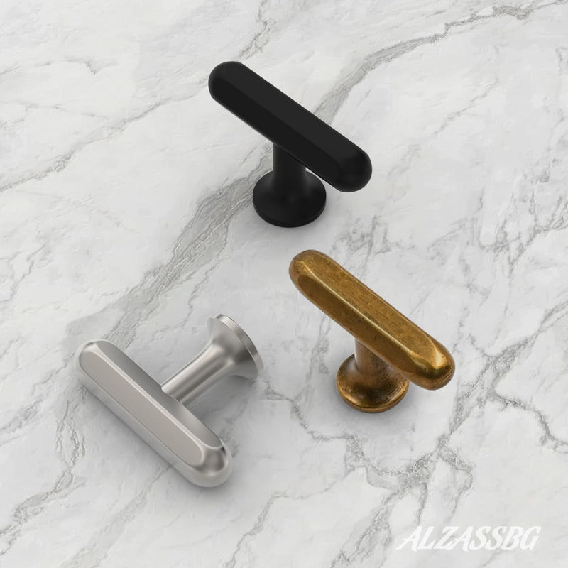 Alzassbg Matte Black T Bar Cabinet Knobs for Cabinets, 10 Pack | Single Hole Knob, 2 Inch length, Solid Metal Build, Decorative Hardware Handles, for Cabinets and Drawers Single Hole Knobs Matt Black