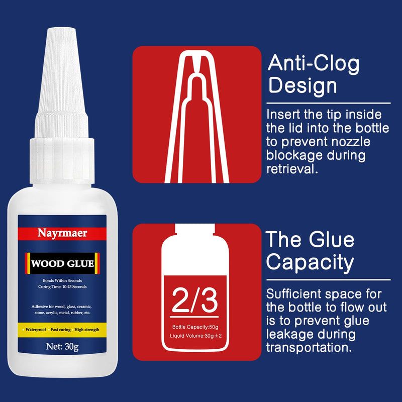 Wood Glue, 30g Super Glue for Wood, CA Glue for Wood Working, Fast Drying Wood Glue for Wood, Furniture, Balsa and Crafts (WGN1-30g)