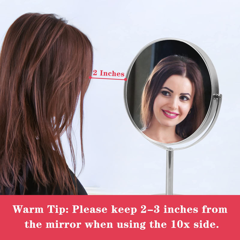 Schliersee 10X Magnifying Makeup Mirror, 8 inch Double Sided Tabletop Mirror, 1X/10X Magnification Standing Swivel Desk Mirror for Dresser Bathroom Bedroom, for Women Girl Gifts 13"L x 7.9"W Silver