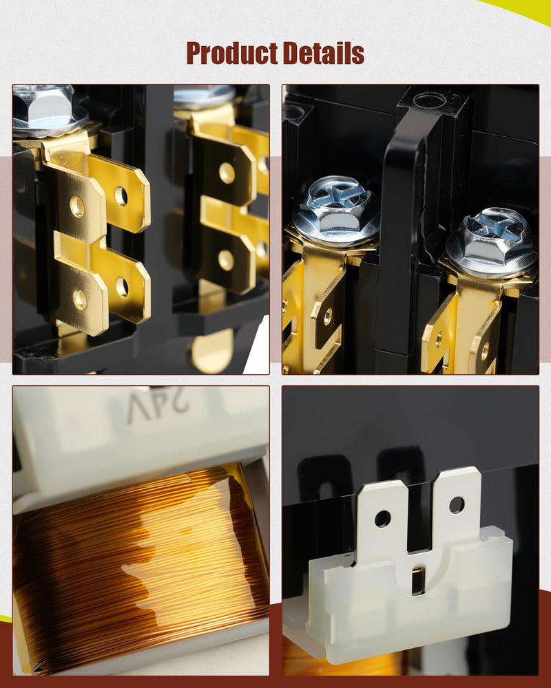 CONT2P025024VS Double Pole Contactor Fit for Goodman/Amana/Daikin/Kenmore, 24V, 25A, 2 Pole Condenser Contactor