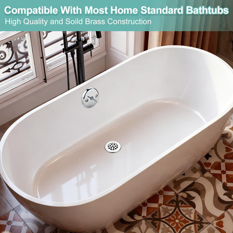 Bathtub Drain Linkage Replacement with Trip Lever Linkage and Faceplate, Strainer Cover, Tub Drain Kit for Trip Lever Bath Tub Waste and Overflow Drain, Chrome
