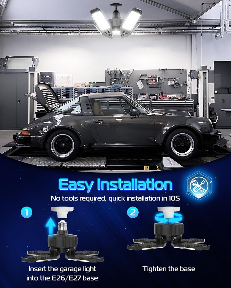 Garage Light - 2PACK 130W 13000LM Deformable 4+1 Panel LED Garage Light with LED Transformer, E26/27 Base, 6500K Daylight White Garage Lights Ceiling LED for Garage, Factory, Warehouse, Storage Room 2