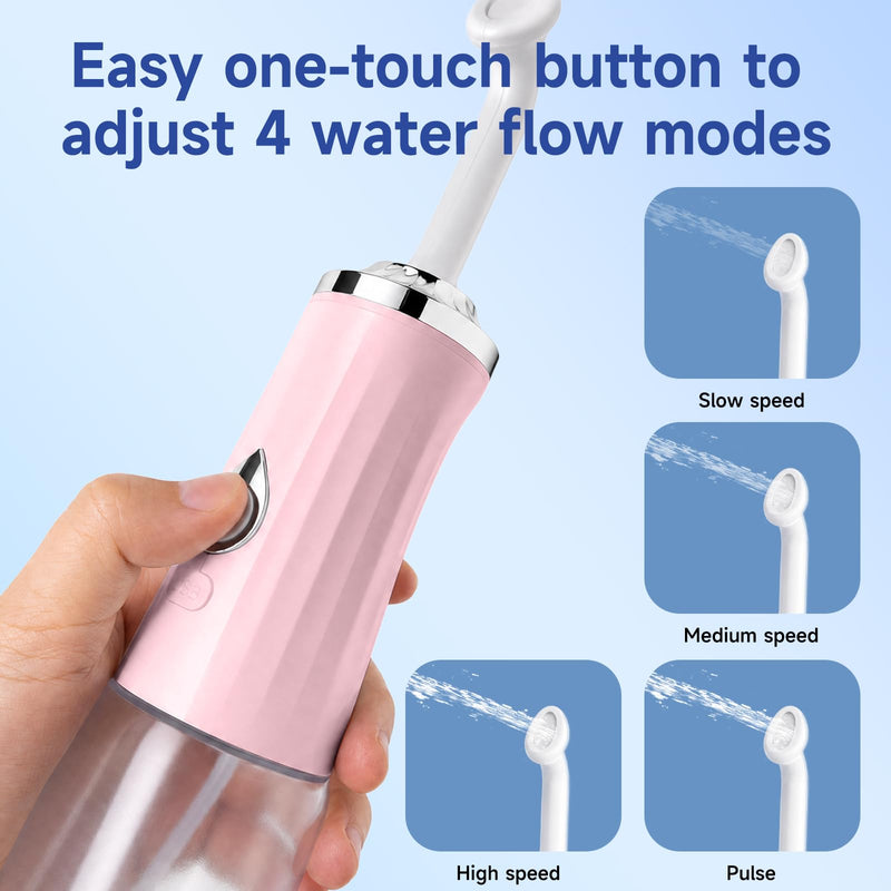 Electric Portable Bidet for Travel, Rechargeable Handheld Bidet Sprayer with USB-C, 4 Pressure Modes & 2 Specialized Nozzles for Front/Rear Wash, IPX7 Waterproof, Bottle Compatible, Detachable（Pink） Pink