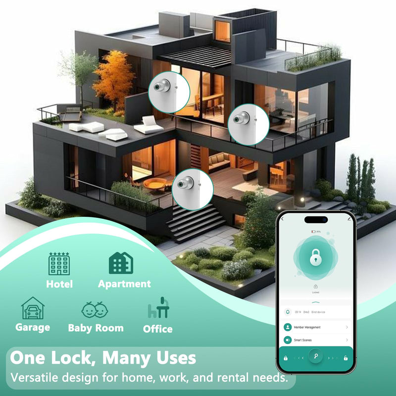 Fingerprint Smart Door Knob, Biometric Keyless Entry Door Lock with App Control & Backup Keys, Thumbprint Round Door Lock, Suitable for Home, Bedroom, Office, and Apartment Sliver