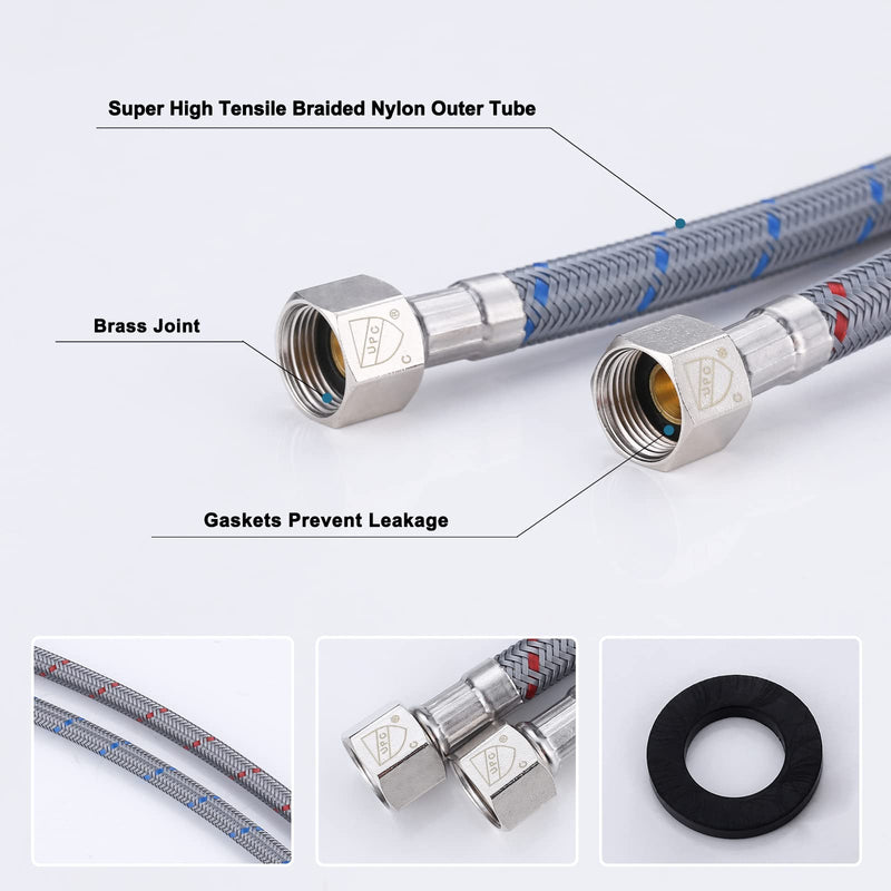 WOWOW 16" Length Faucet Supply Line, Bathroom Kitchen Faucet Lines Braided Nylon Sink Hose,cUPC Faucet Supply Lines 3/8" Female Compression Thread × M10 Male Connector 2Pcs (1 Pair) 16 Inch