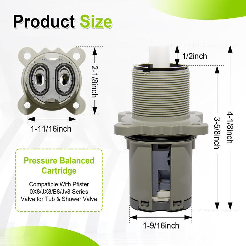 FEMAR Pressure Balanced Cartridge #9740420 for Tub & Shower Valve, Replacement Part for Pfister 0X8/JX8/VB8/JV8 Deep Casting Valves 1