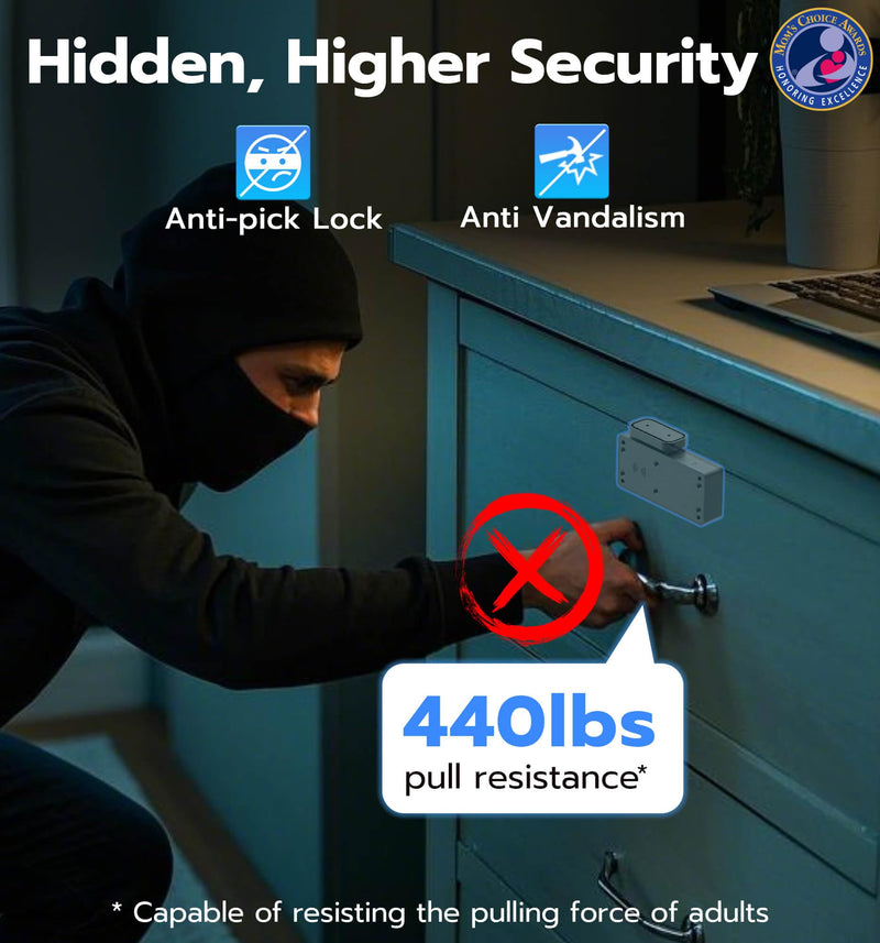 eLinkSmart Smart Cabinet Lock, Hidden No Drill Adhesive Magnetic Baby Proofing Child Proof Drawer Locks, Keyless RFID Bluetooth Cabinet Locks for Adults File Kitchen Cupboard Closet Liquor - Black