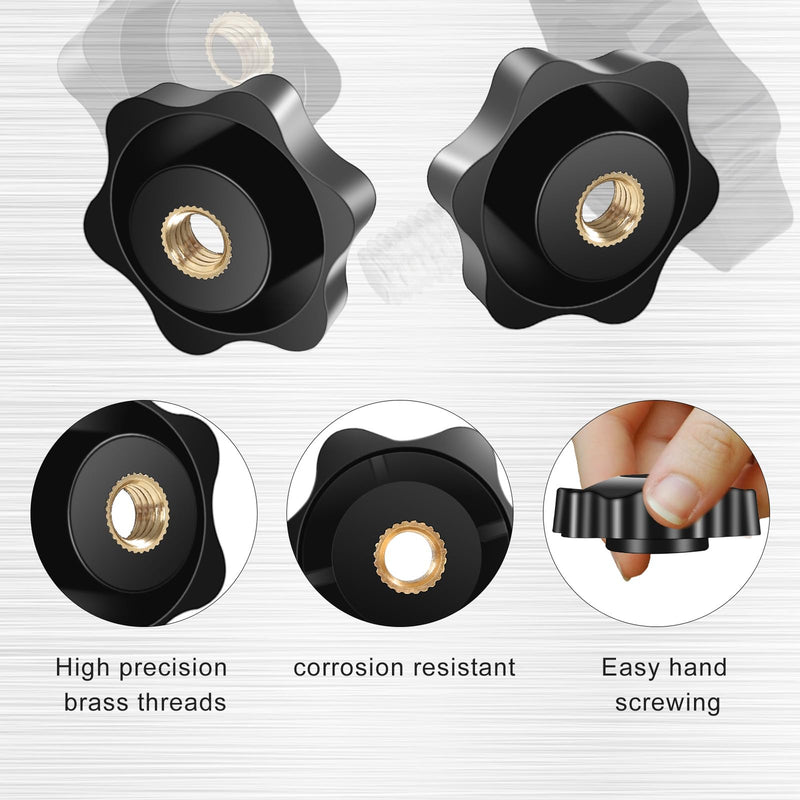 12 Pcs Star Knobs, Black Nylon Screw-On Thru Threaded Nuts (M6) M6