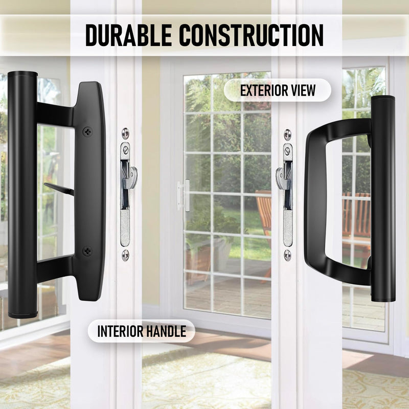Sliding Glass Door Handle Replacement Kit, 3‑15/16" Screw Spacing, All- Aluminum, Mortise Style, Reversible, Non-Keyed, Fits 1‑3/8"–1‑3/4" Doors. (Non Keyed, Black)