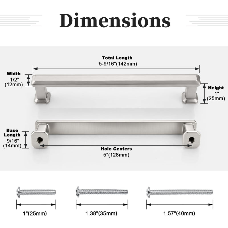 Gobrico 10 Pack 5 Inch (128mm) Hole Center Cabinet Handles, Brushed Nickel Kitchen Cabinet Pulls, Satin Nickel Drawer Pulls, Zinc Alloy Solid Cabinet Cupboard Handles, 5-9/16'' Overall Length 5 Inch Hole Center