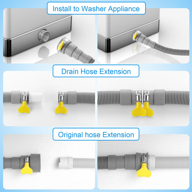 Washing Machine Drain Hose, 3.2 ft Flexible Washer Drain Hose Extension, Universal Dishwasher Drain Hose Extension Kits Corrugated Washer Hoses W/ 1 Hose 4 Clamps 1 U-Bend Hose Holder 3.2 Feet