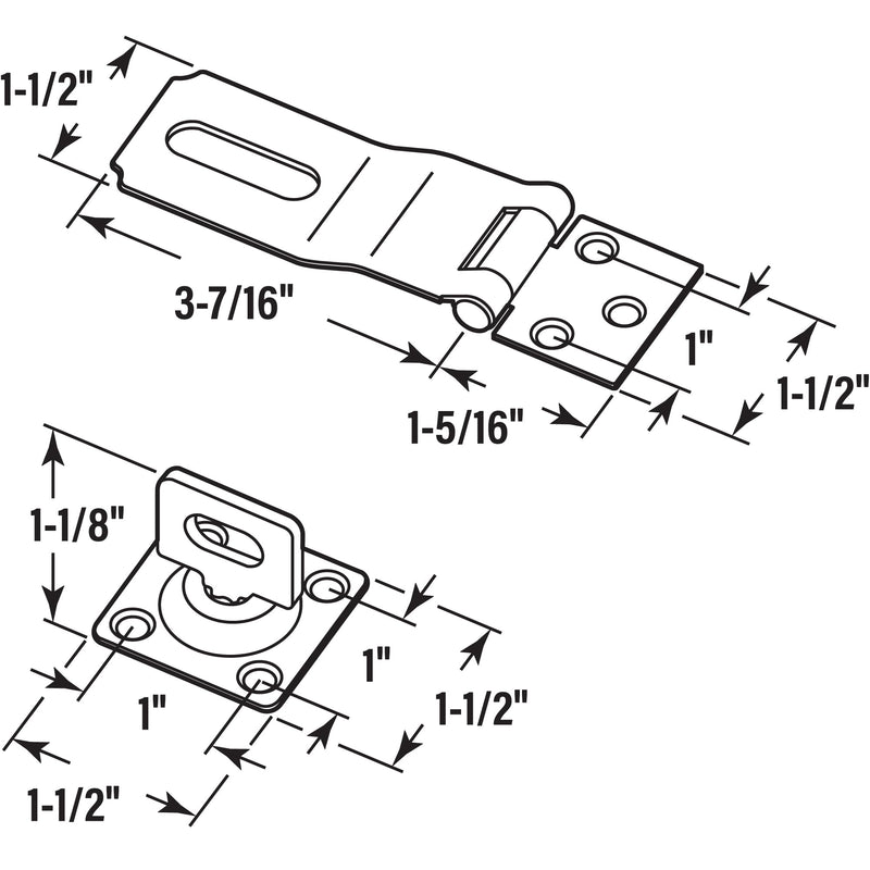 Prime-Line U 117120 Door and Gate Safety Hasp Hinge Latch, 3-1/2 inch | Swivel Staple, With Screws, Zinc Plated, Single Pack