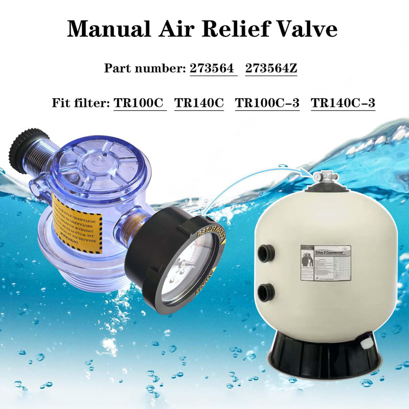 273564Z Manual Air Relief Valve, Compatible with Triton C, TR140C, TR100C, Triton II Pool Spa Sand Filters Air Relief Valve Assembly, Easy Maintenance, Accurate Pressure Monitoring
