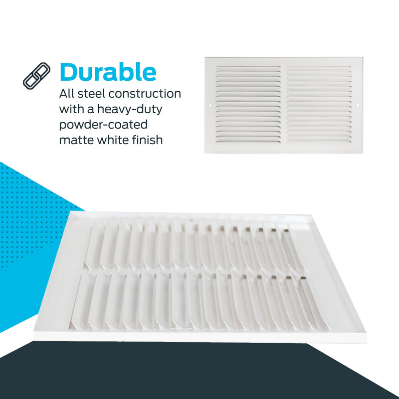 EZ-FLO 14 x 6 Inch (Duct Opening) Return Air Vent Cover for Wall or Ceiling, Solid Steel Return Air Grille, HVAC Vent Cover, White, 61628 14 in. x 6 in.