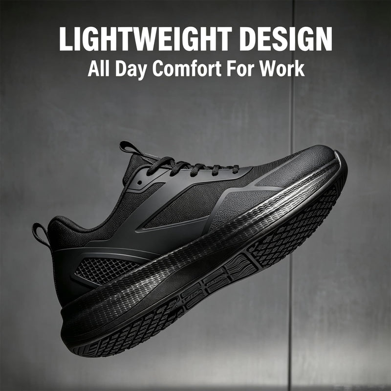 Moodeng Men's Non Slip Kitchen Work Shoes Lightweight Waterproof Food Service Sneakers Oil Resistant Chef Shoe for Restaurant 11 Black