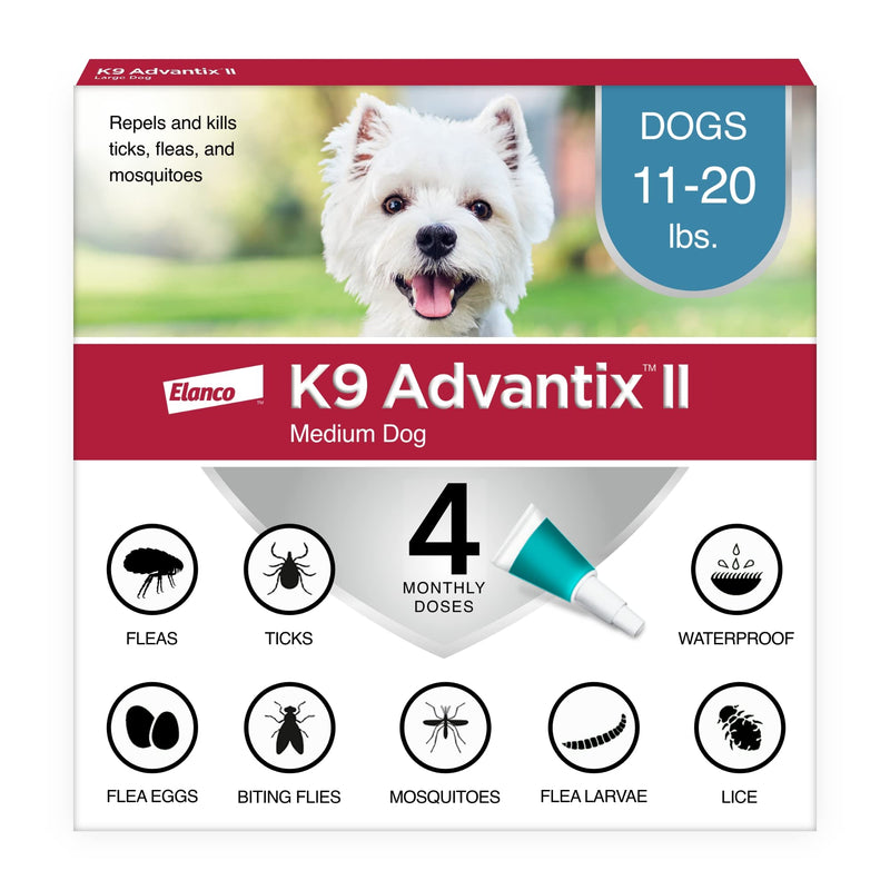 K9 Advantix II Medium Dog Vet-Recommended Flea, Tick & Mosquito Treatment & Prevention | Dogs 11-20 lbs. | 4-Mo Supply 4 Pack