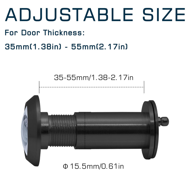 Door viewer, Peephole for Door, Door Peephole with Cover,Security Peephole with Rotating Cover, Wide Angel Peephole, Door viewer Adjustable for 1.38-2.17in with Drill bit (Black) 1.38-2.17inch Black