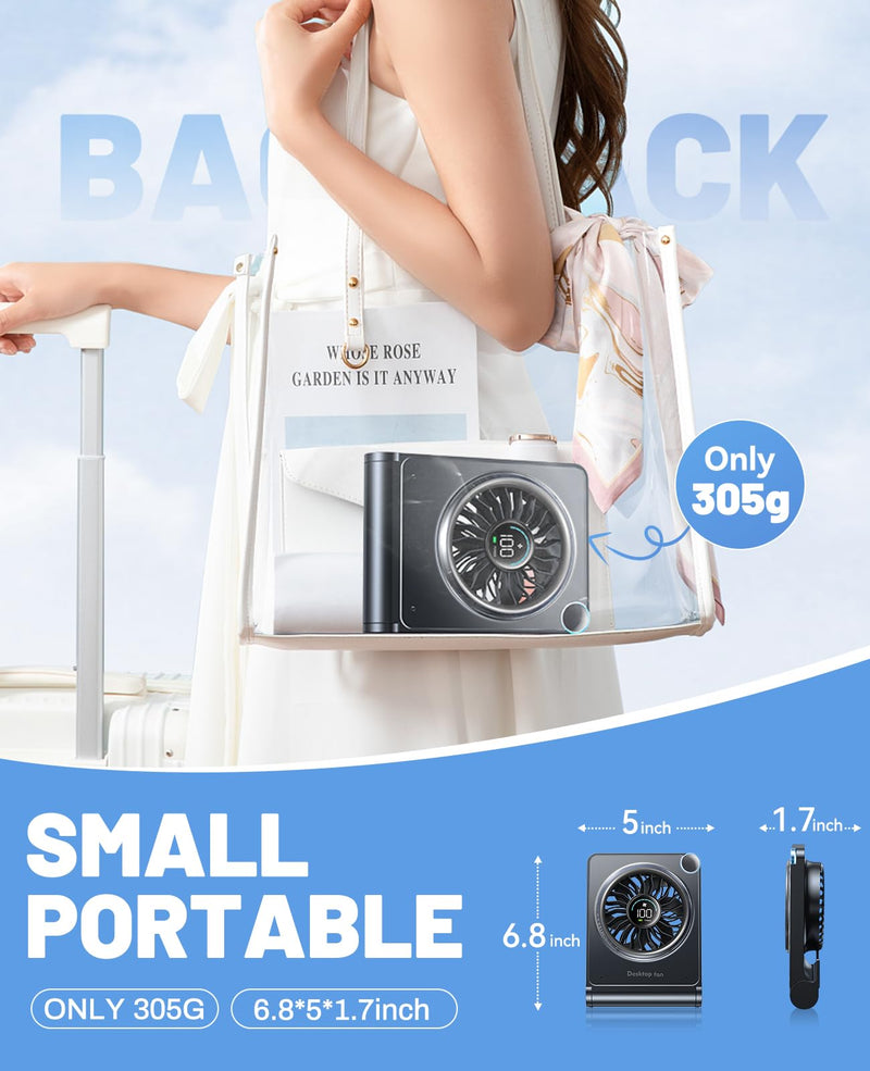Small Desk Fan, Quiet Portable Table Fan with 100 Speeds, 12 Hrs Cooling, Strong Airflow, Digital Display, 180° Adjustable, Rechargeable Desktop Fan for Bedroom Office Cruise Travel, Black