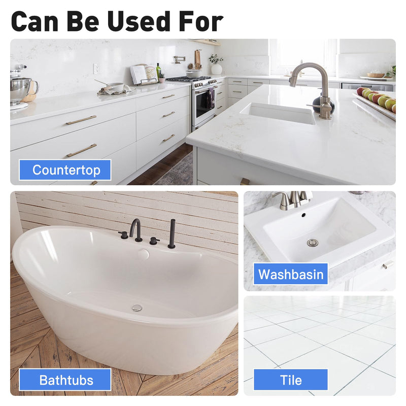 Tub and Tile Paint, Tub and Tile Refinishing Kit with Hardener, Tile Paint and Tub Refinishing Kit Bathtub Paint Water Based &Low Odor, Sink Paint for Bathroom Kitchen, Semi-Gloss White, 25-30sq.ft White-No tool