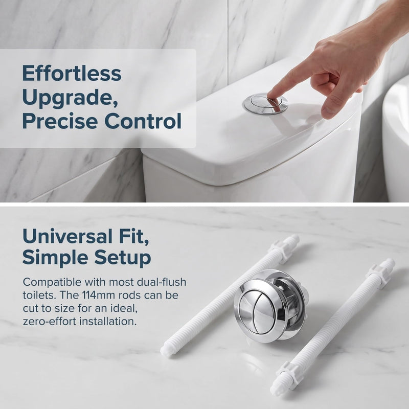 Osaladi Dual Flush Toilet Water Tank Push Button Rod Replacement Silver Plastic Toilet Button for Most Cistern Lid Holes Easy Install Flush Kit for Glacier Bay