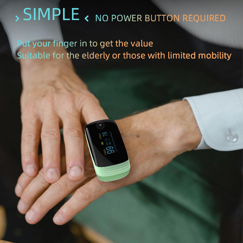 Fingertip Pulse Oximeter with Respiration Rate Monitoring, PI & RR Measurements, Rechargeable Blood Oxygen Monitor with Heart Rate and Fast Spo2 Reading, Pulse Ox with OLED Display, 6 View Modes & Auto-Rotating Screen (Green)