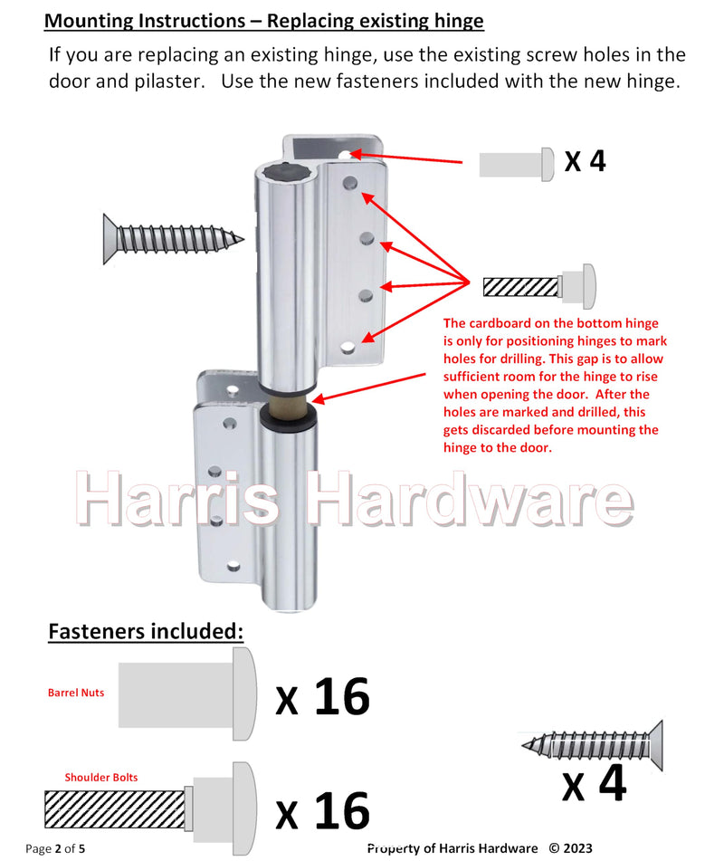Aluminum Wrap-Around Hinges for Toilet Partition Door, 1 Pair for 1 in. Door & 1 in. Pilaster, Bright Anodized Finish