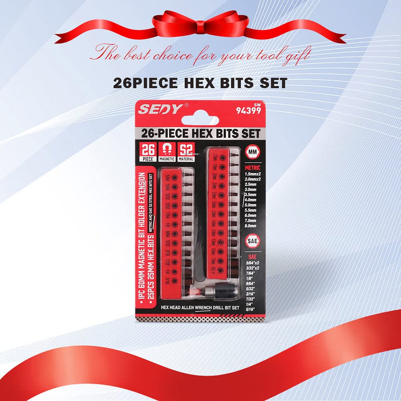 25-Piece Hex Bit Set - Premium Allen Key Drill Bit Set, Durable Allen Wrench Drill Bits, Hex Ket Drill Bit Set & Quick Change Bit Holder, SAE Metric Hex Drill Bit Set Strong Magnetic Tips 25-Piece Hex Bit Set