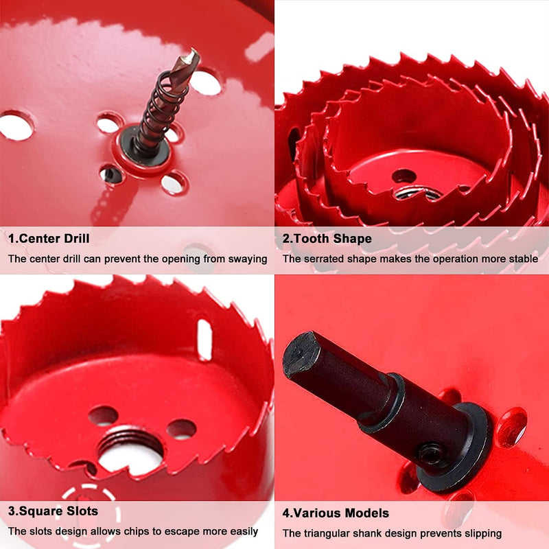 6 1/4 Hole Saw, 159mm HSS Bi-Metal Hole Saw, 6.25 Inch Hole Saw for Recessed Lights, 32mm Cutting Depth Hole Cutter with Arbor Mandrel for Metal, Wood Boards, Drywall and Plastic, Red 6-1/4 Inch