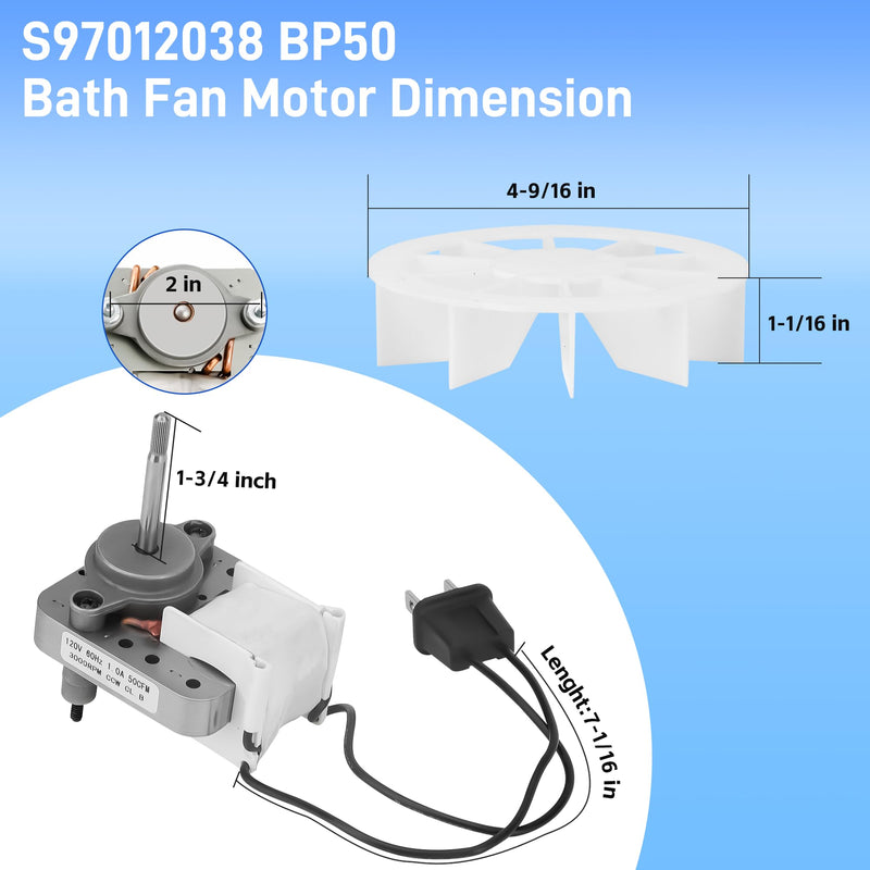 BP27 S97012038 Bathroom Vent Exhaust Fan Motor and Wheel for Broan NuTone 97012038 659 662 663 668 678 688 Fan Motor 120V 3000RPM 60HZ 0.29A