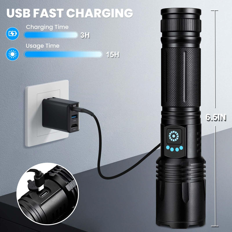 3 Pack Rechargeable Flashlights High Lumens, 99,000 Lumens Super Bright LED Flashlight for Home Camping, Handheld Flash Light Waterproof Flashlight with 5 Modes & Adjustable Function