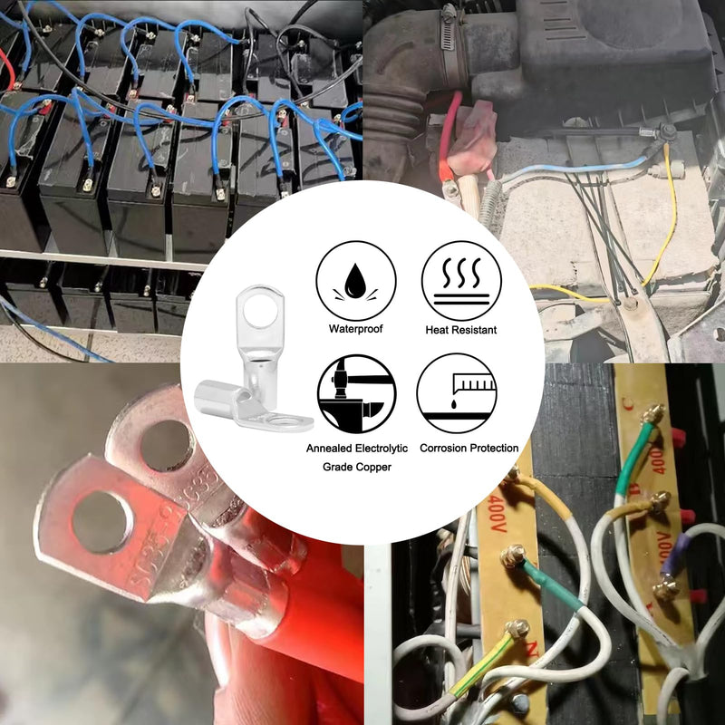 10PCS Tinned Copper Wire Lugs AWG 12-10,SC6-8 Battery Cable Ends Terminal Connectors with Heat Shrink Tubing (SC6-8) SC6-8