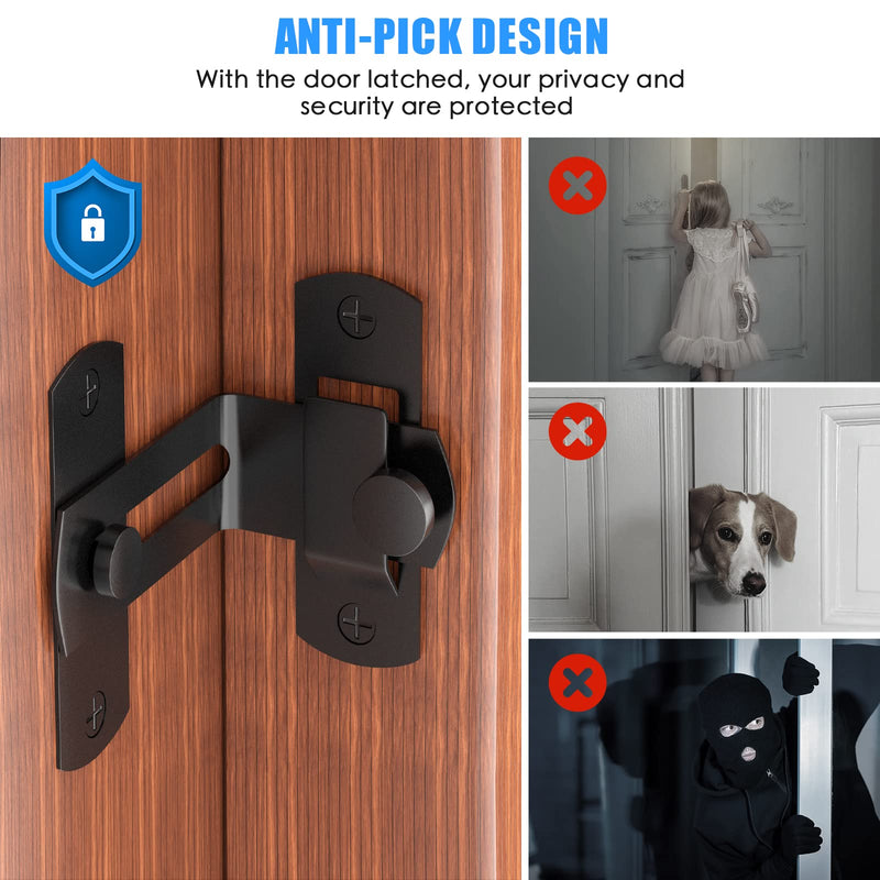 90 Degree Flip Barn Door Lock, Protect Privacy - Security Hook Gate Latch for Barn, Garden, Bathroom, Outdoor, Garage, Window, Sliding Door, Black 1 black