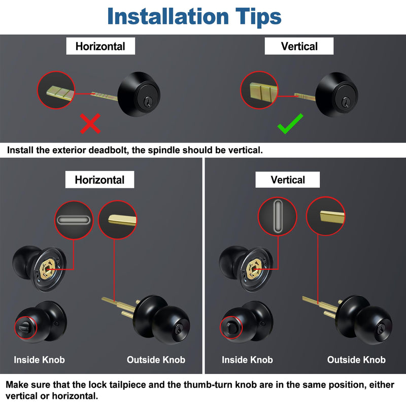 BESTTEN 2 Pack Keyed Same Exterior Door Knobs and Single Cylinder Deadbolts Combo Set, Keyed Alike Entry Door Knobs with Locks and Keys for Entrance and Front Door, Matte Black 2 PK Deadbolt Lockset