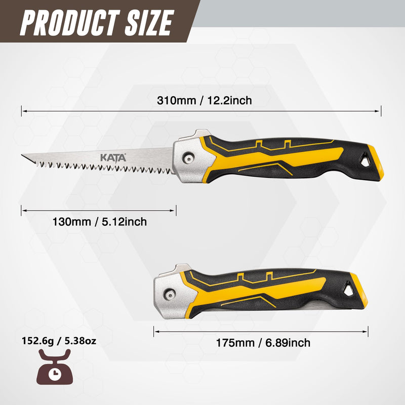 KATA Folding Jab Saw/Drywall Saw, Sheetrock Saw with Soft Grip Handle, Hand Saw, Hacksaw with 65Mn Steel Blade for Wallboard, Plywood and PVC