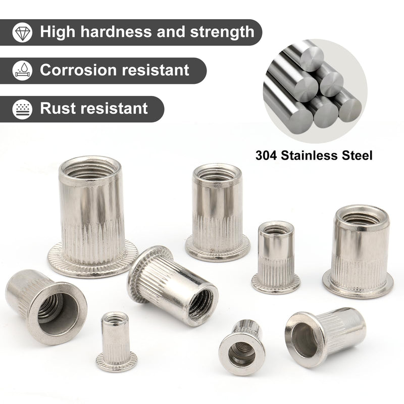 100Pcs M6 Rivet Nut 304 Stainless Steel Rivnut Threaded Insert Nut, Knurled Body (VG30523) 304 Stainless Silver