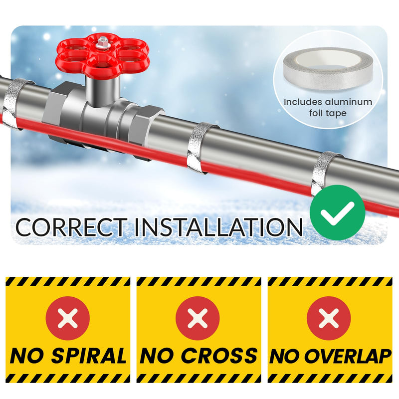 Anti-Freeze Heat Trace for Pipes, Heat Tape for Water Pipe Freeze Protection with Thermostat Electric Pipe Heating Trace System for Home Supply Pipes 120V, 7 Feet Red 7-Feet