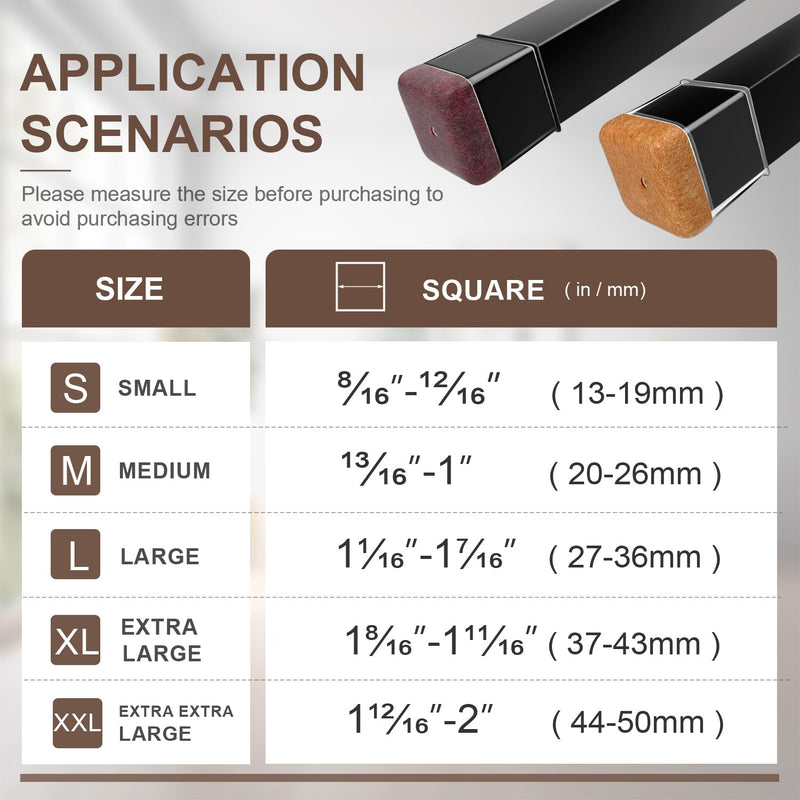20 Pcs Chair Leg Floor Protectors for Hardwood Floors, Clear Rubber Furniture Sliders with Felt, Silicone Furniture Leg Caps Covers, Fit Square Diameter (1.01" to 1.42") Square-Large(Fit:1.01" to 1.42") Clear-20pcs