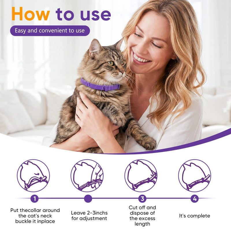 Calming Collars for Cats 4 Pack – Long-Lasting Pheromone Support for Anxiety & Stress – Secure Anti-Slip, Durable & Adjustable 15″ Design – Ideal for Multi-Cat Homes & Introducing New Pets 4 Packs
