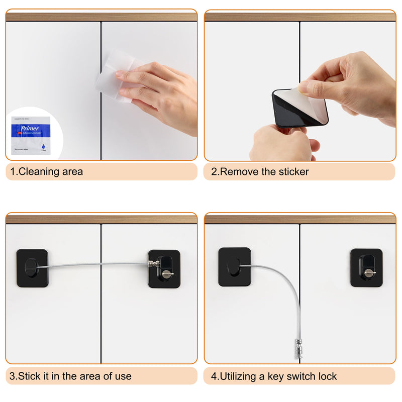 Refrigerator Lock, 6 Pack Fridge Locks with Thickened Wire Rope, Baby Proof Cabinet Locks with Keys, Safety Pantry Lock