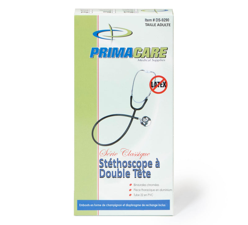 PrimaCare DS-9290-BK Adult Size 22" Stethoscope for Diagnostics and Screening Instrument, Lightweight and Aluminum Double Head Flexible Stethoscope, Black