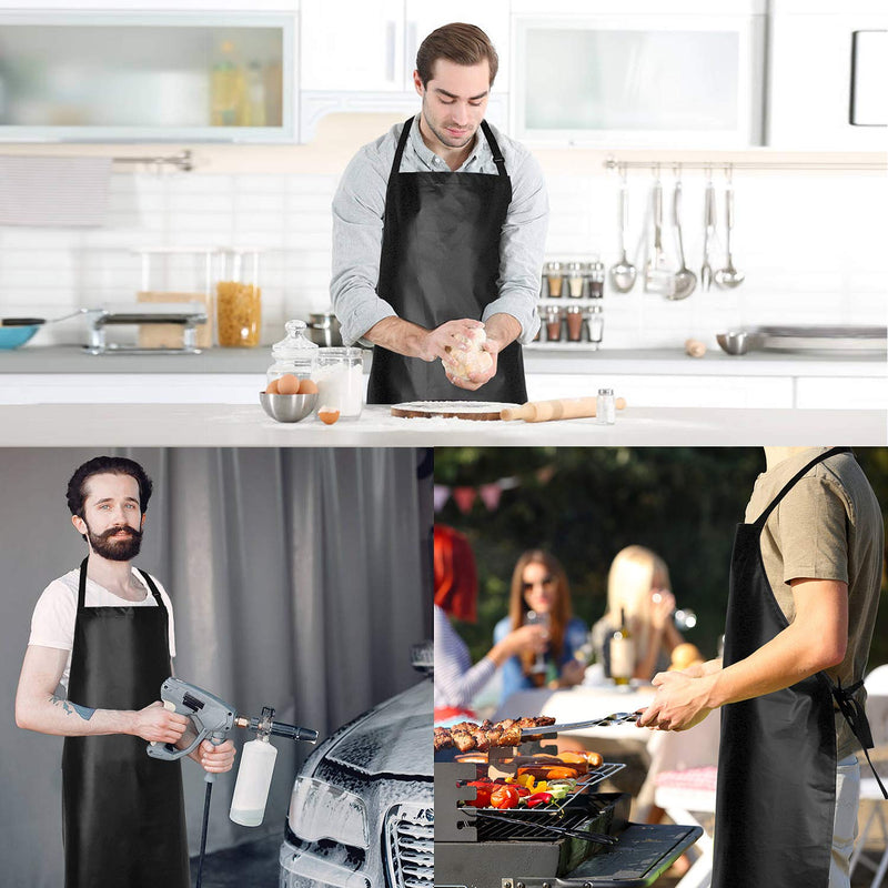 2 Pack Waterproof Rubber Vinyl Apron 40 Inch Chef Aprons for Men Heavy Duty Chemical Work Apron Extra Long Grilling Aprons with Adjustable Bib Apron for Dishwashing Lab Butcher Cooking Kitchen Black 2 Pack