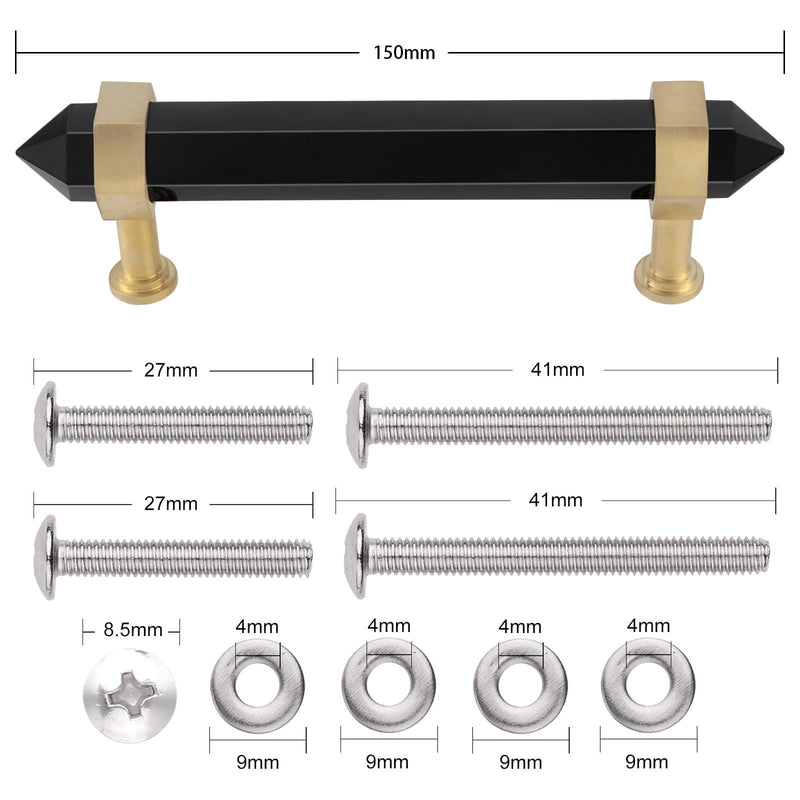 Sportmusies 2pcs Brushed Brass with Black Obsidian Pull Knobs with Screws